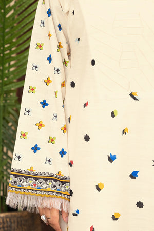 2 Piece Unstitched Printed Bleach White Khaddar