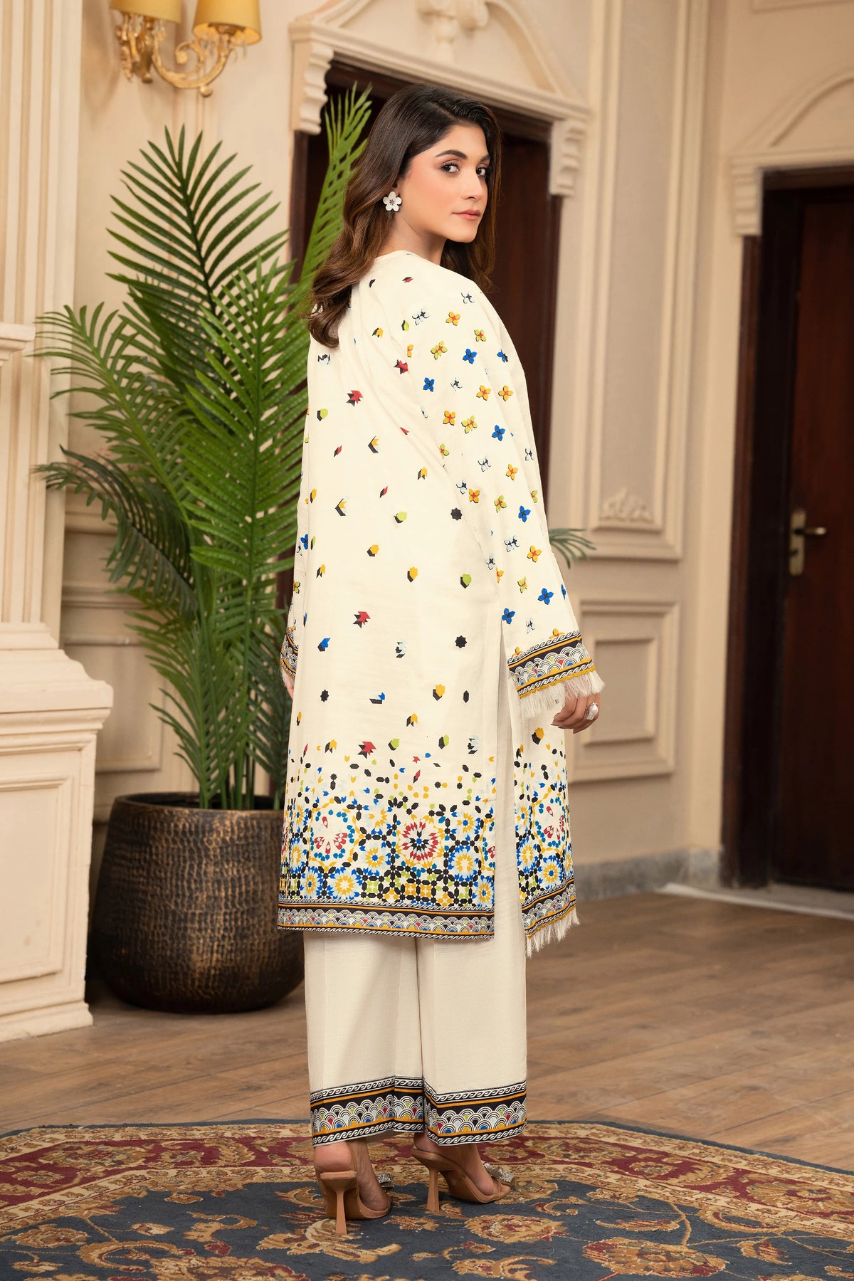 2 Piece Unstitched Printed Bleach White Khaddar