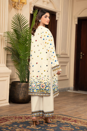 2 Piece Unstitched Printed Bleach White Khaddar