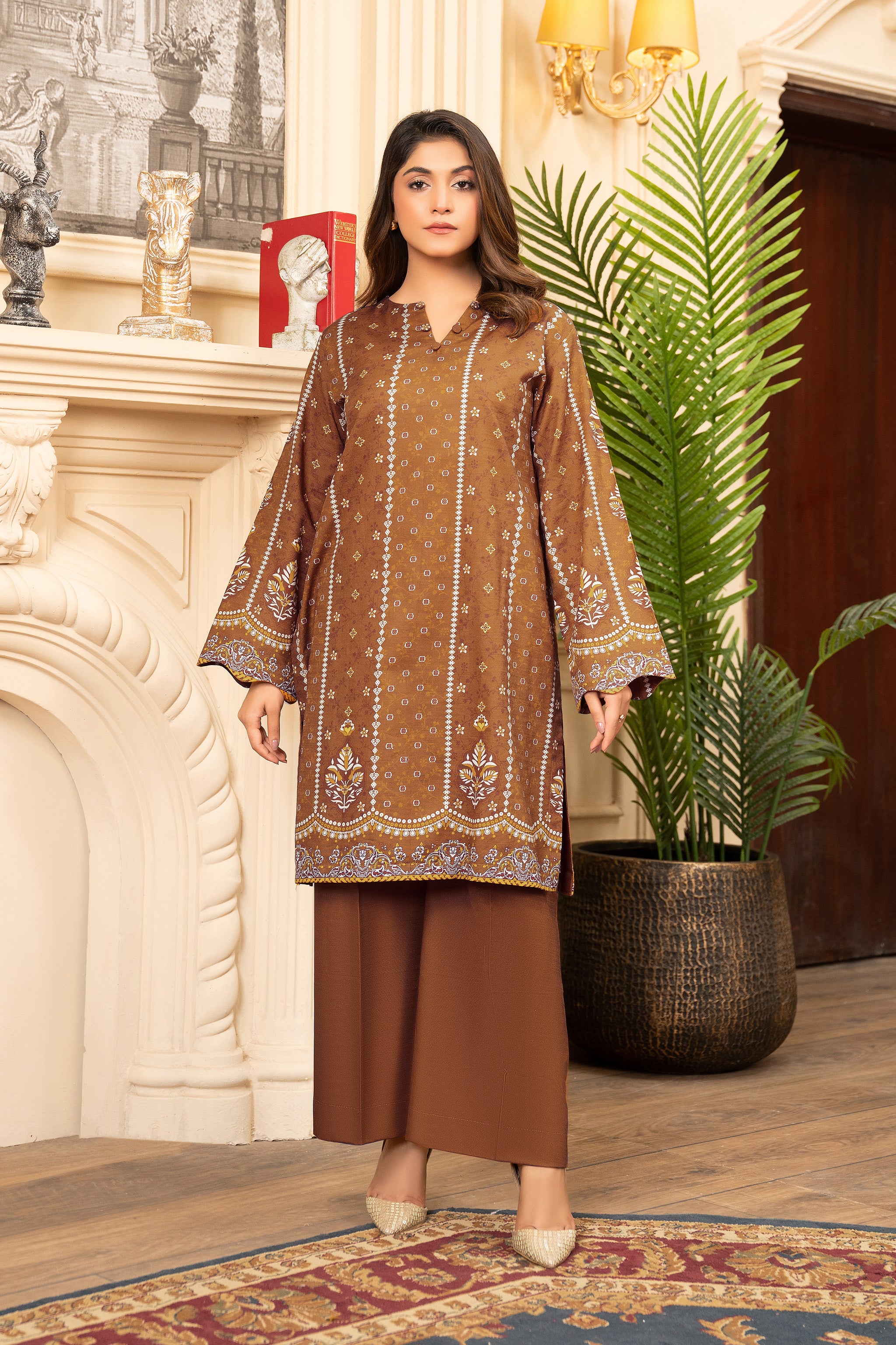 2 Piece Unstitched Printed Clay Brown Khaddar Secondary image