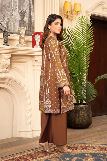 2 Piece Unstitched Printed Clay Brown Khaddar