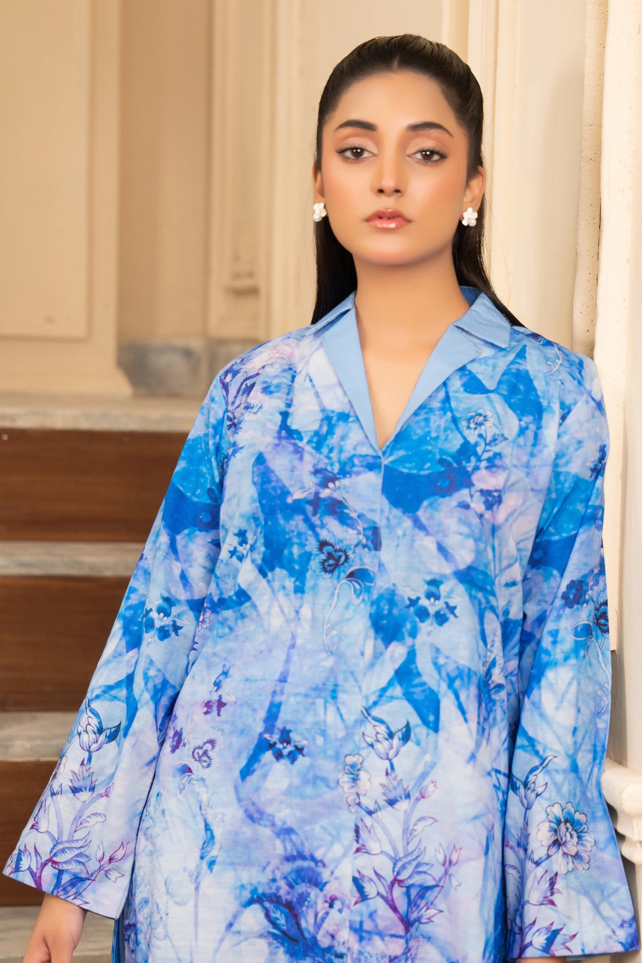 2 Piece Unstitched Printed Dark Pastel Blue Khaddar