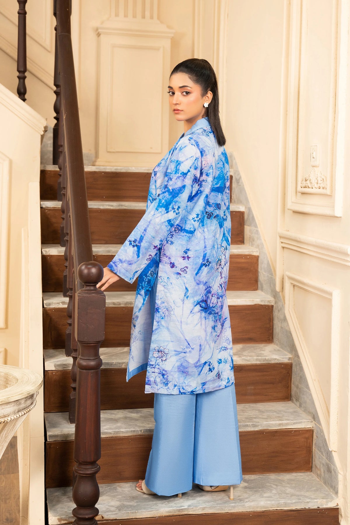 2 Piece Unstitched Printed Dark Pastel Blue Khaddar
