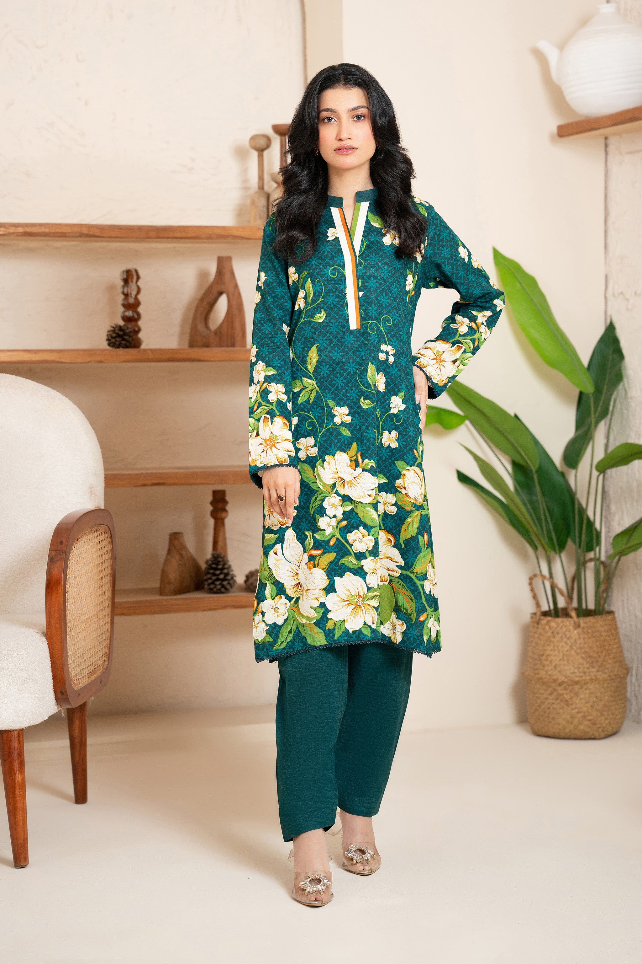 2 Piece Unstitched Printed Deep Aqua Khaddar Secondary image
