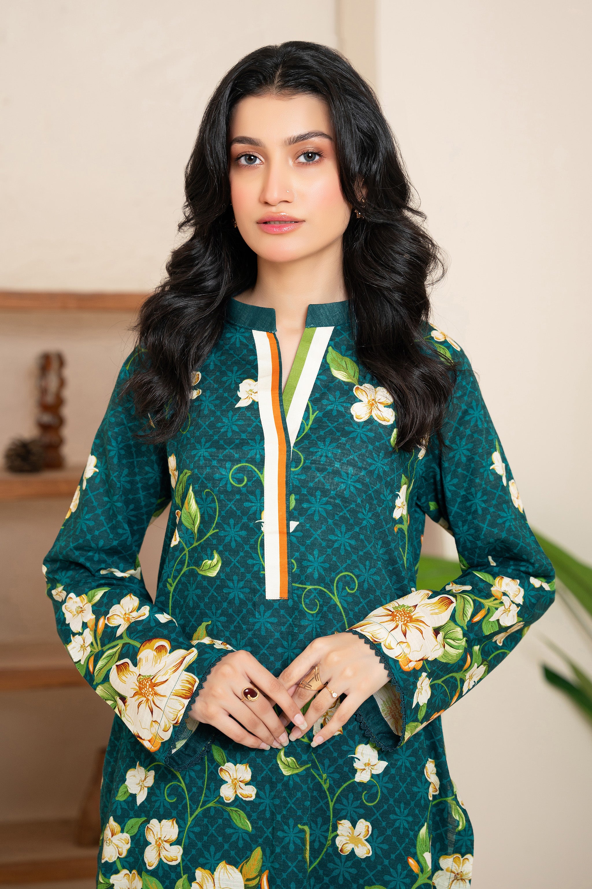 2 Piece Unstitched Printed Deep Aqua Khaddar