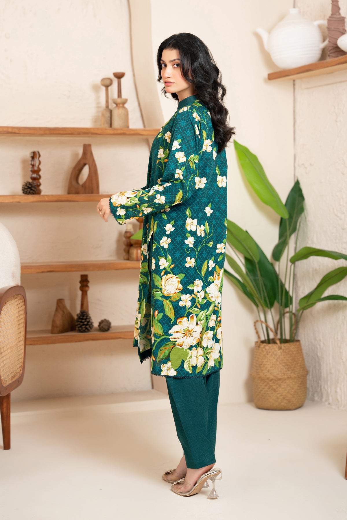 2 Piece Unstitched Printed Deep Aqua Khaddar