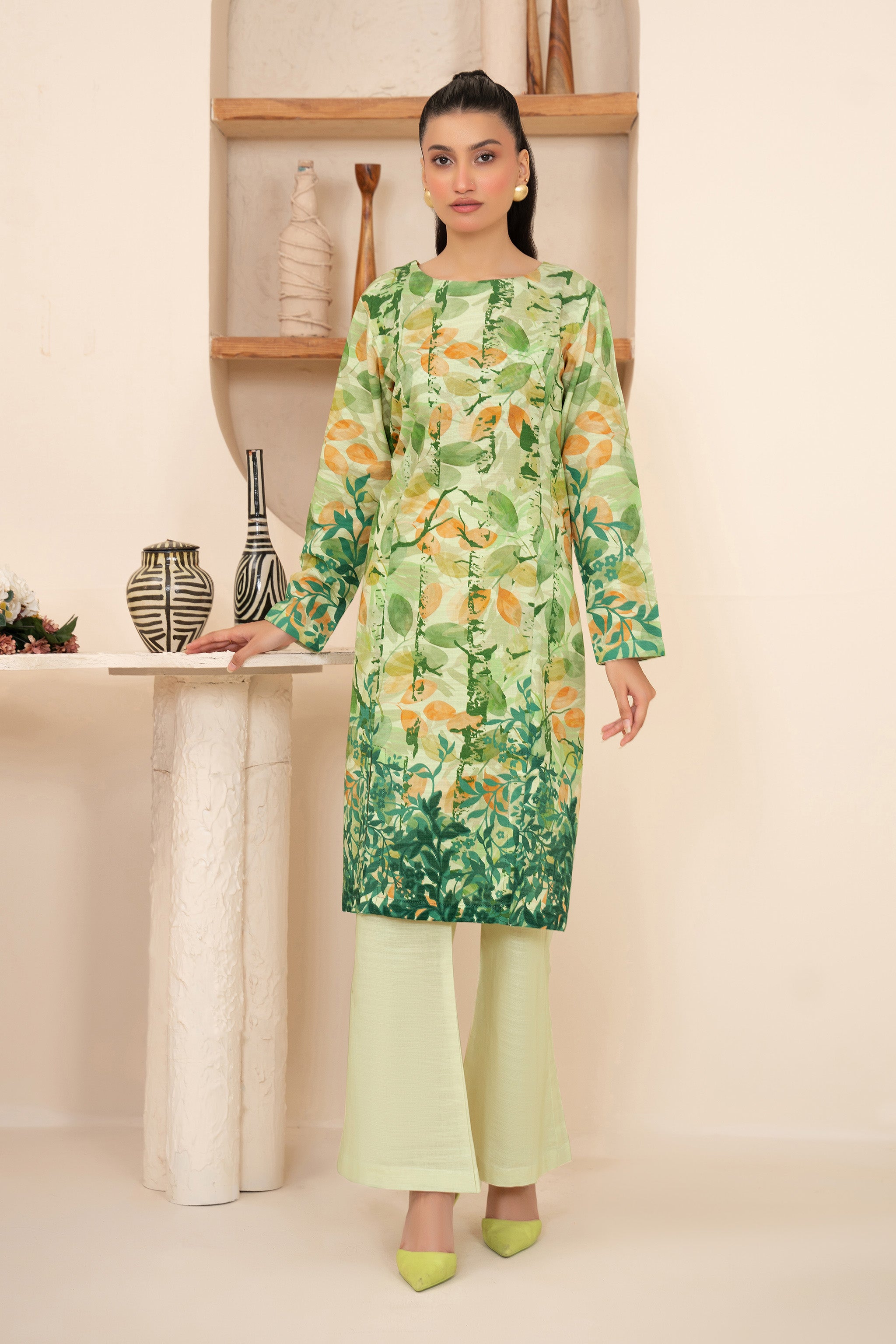 2 Piece Unstitched Printed Flat Green Khaddar