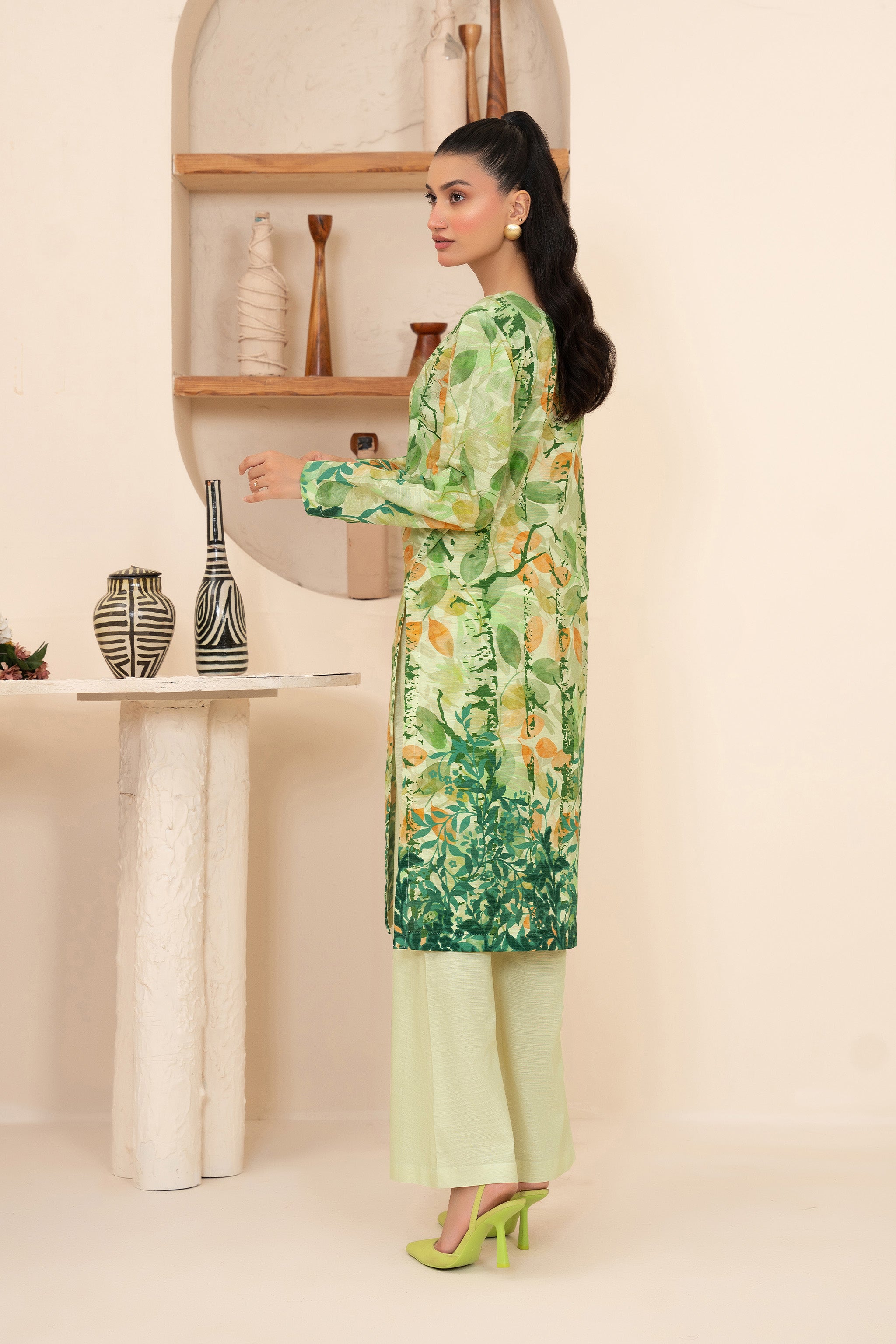 2 Piece Unstitched Printed Flat Green Khaddar