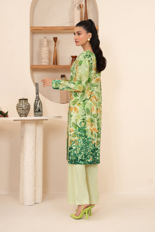 2 Piece Unstitched Printed Flat Green Khaddar