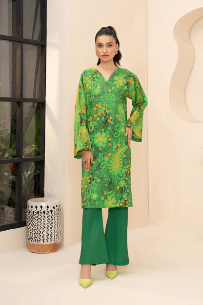 2 Piece Unstitched Printed Green Khaddar