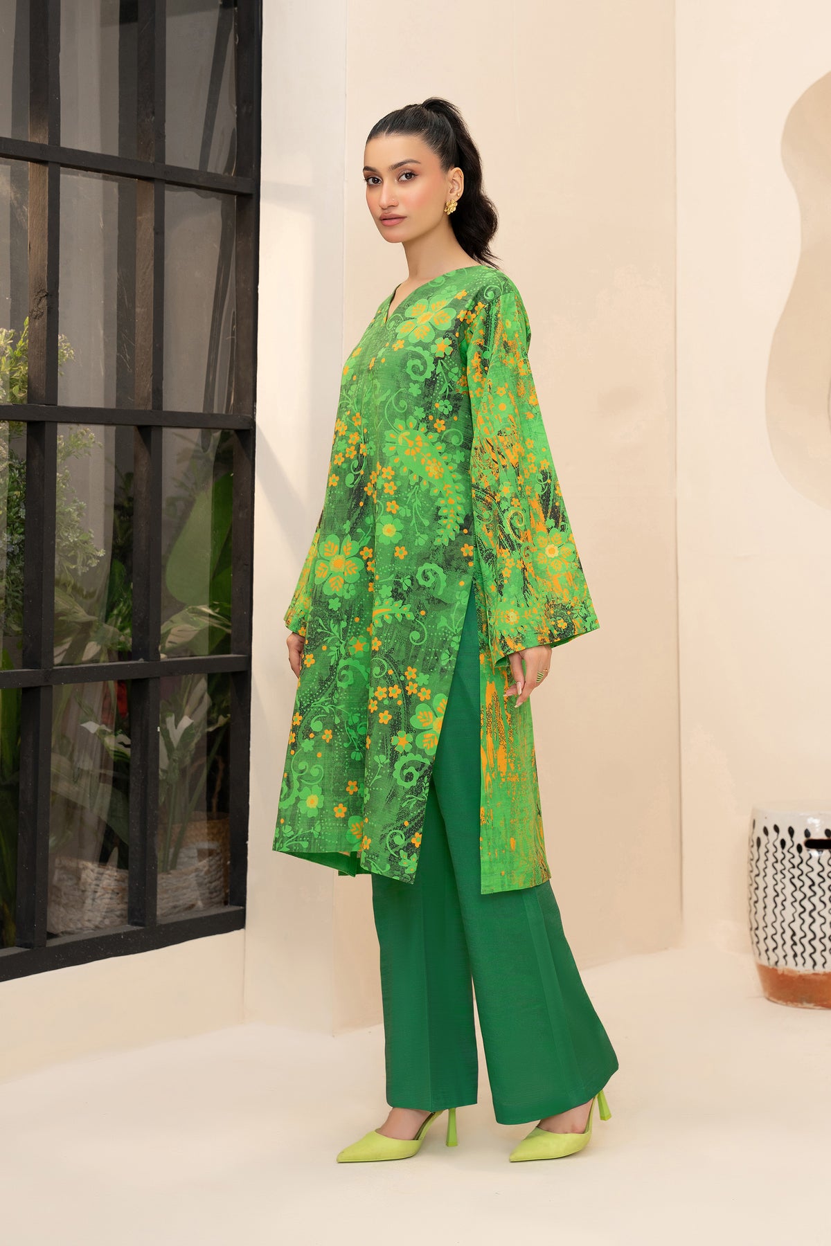 2 Piece Unstitched Printed Green Khaddar