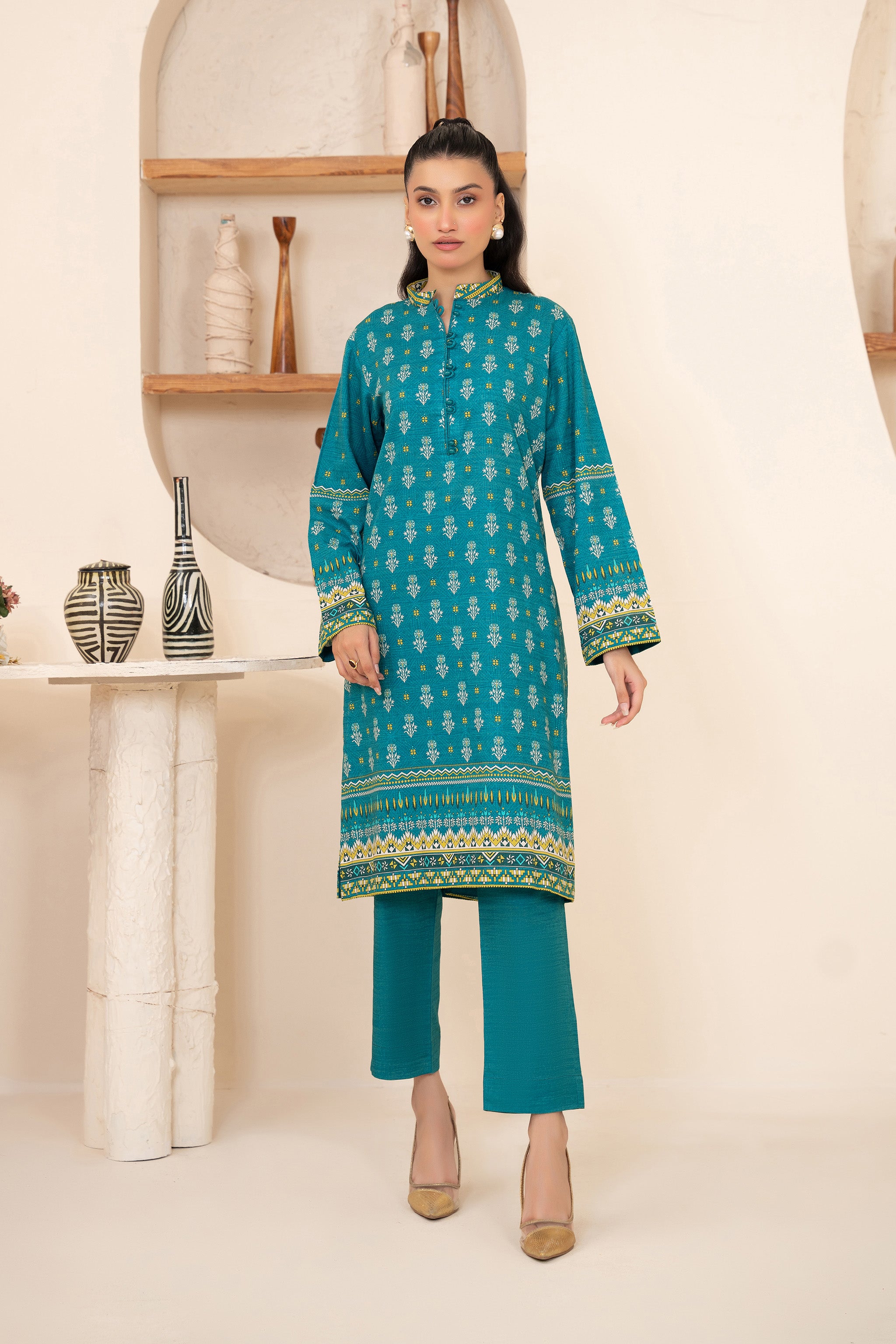 2 Piece Unstitched Printed Ocean Blue Khaddar Secondary image