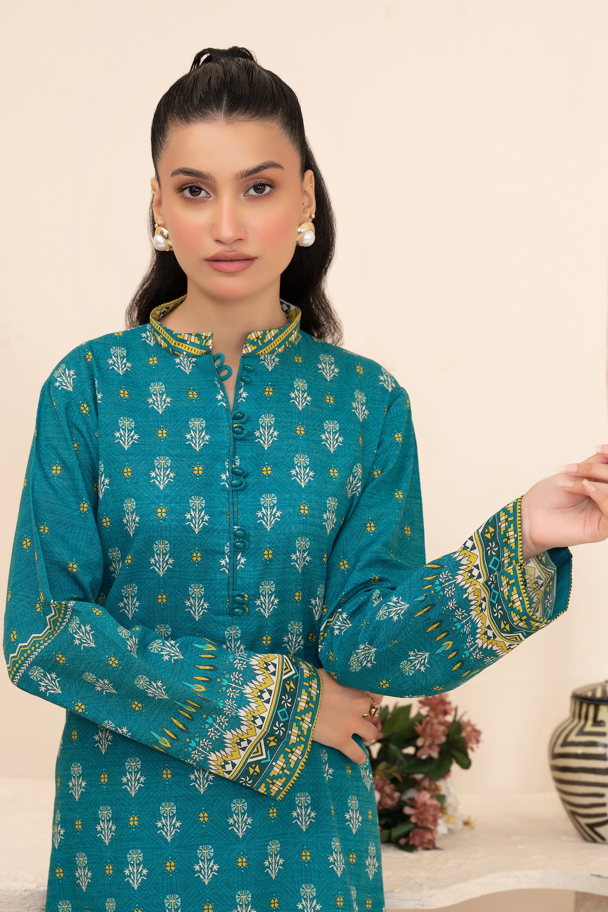 2 Piece Unstitched Printed Ocean Blue Khaddar Main image
