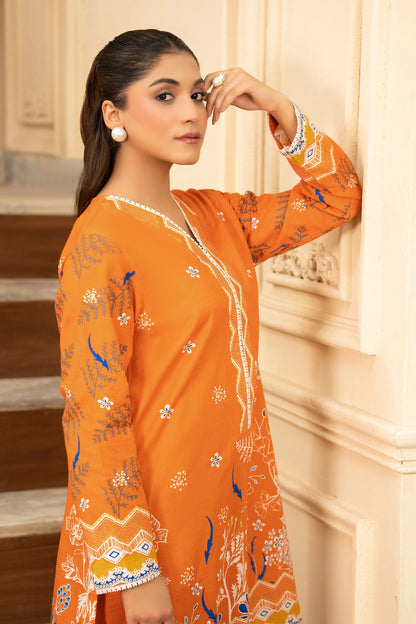 2 Piece Unstitched Printed Orange Khaddar