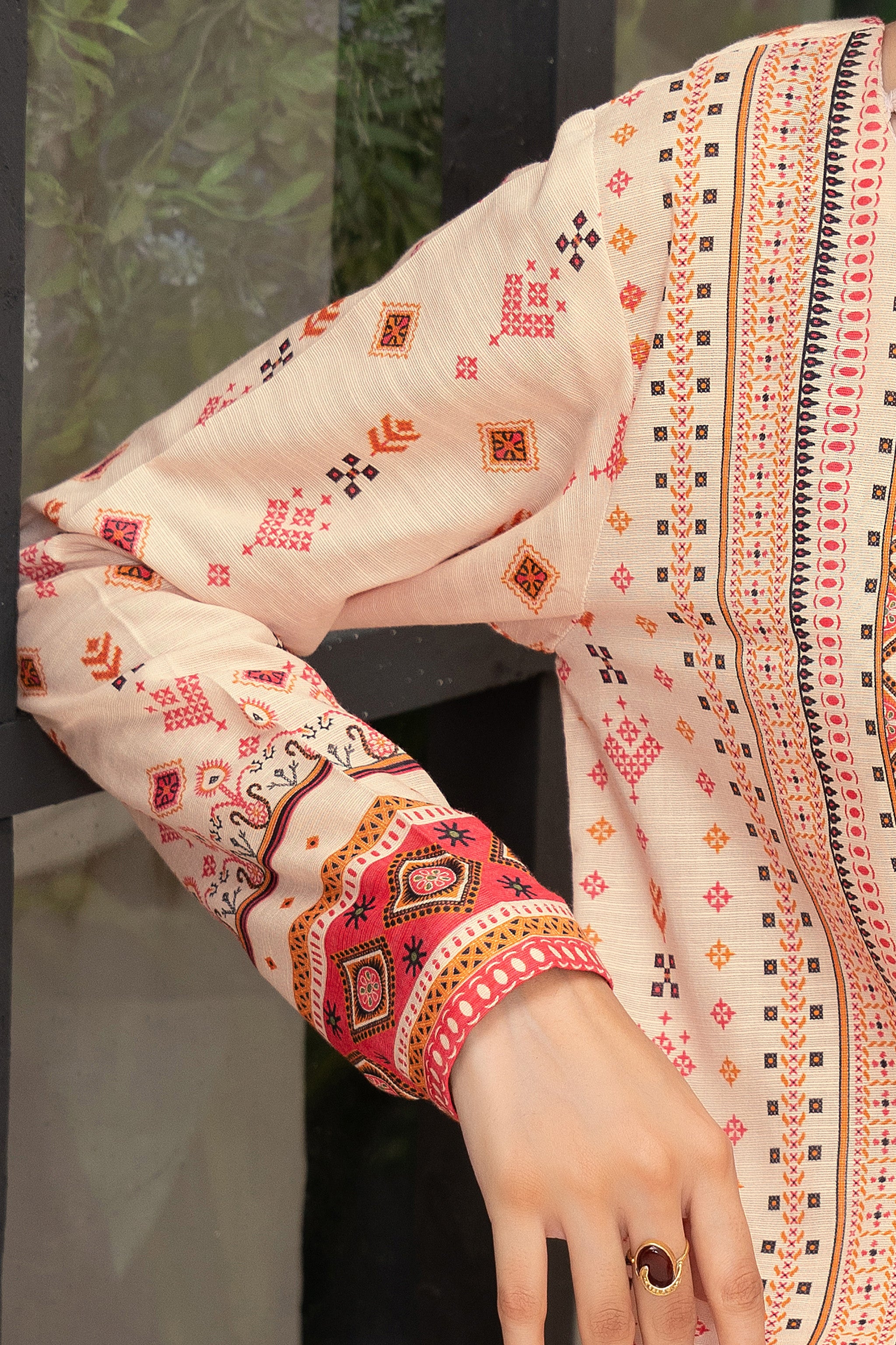 2 Piece Unstitched Printed Peach Khaddar