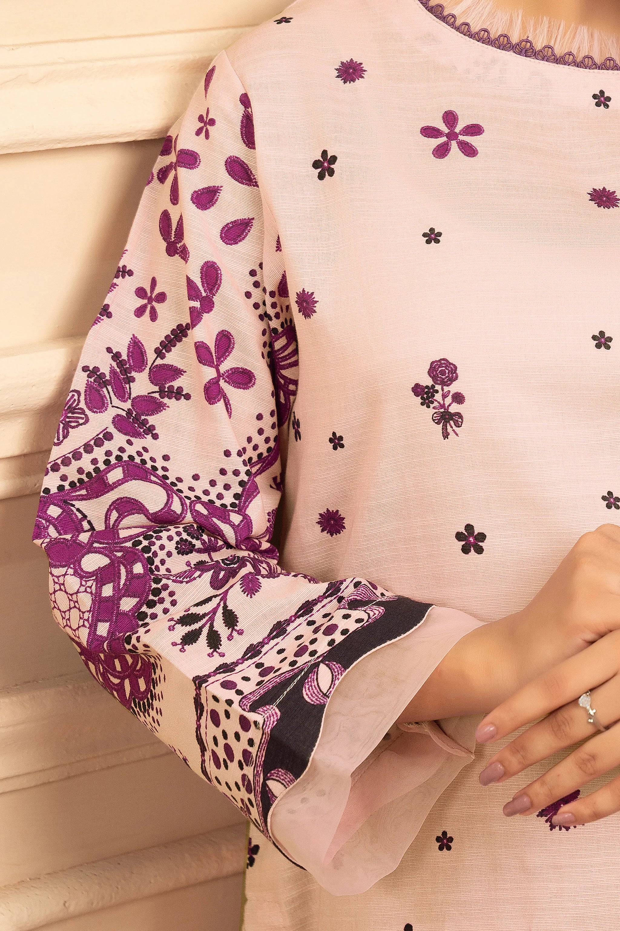 2 Piece Unstitched Printed Peach Khaddar