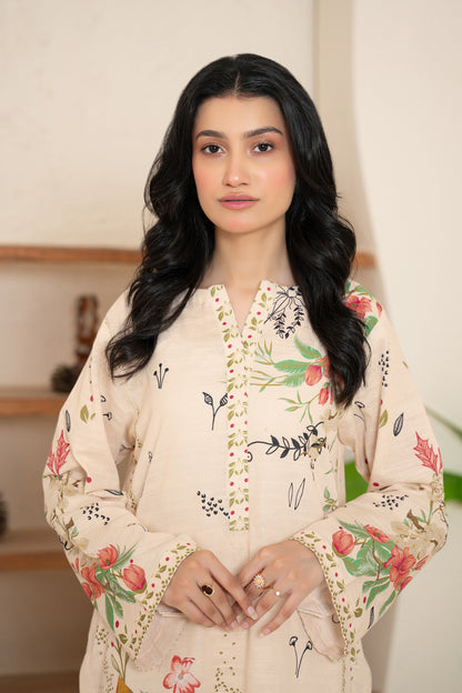 2 Piece Unstitched Printed Peach Puff Khaddar