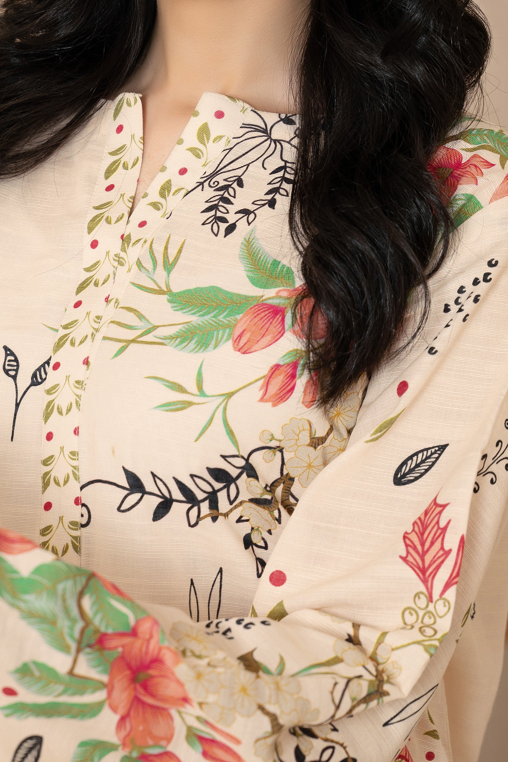 2 Piece Unstitched Printed Peach Puff Khaddar