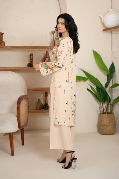 2 Piece Unstitched Printed Peach Puff Khaddar