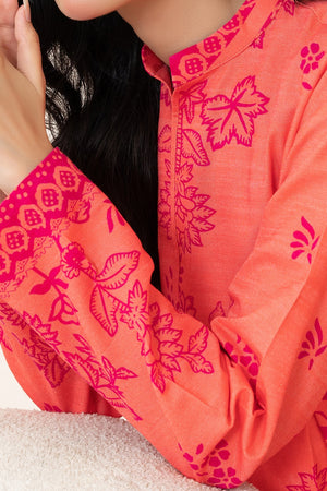 2 Piece Unstitched Printed Pinkish Orange Khaddar