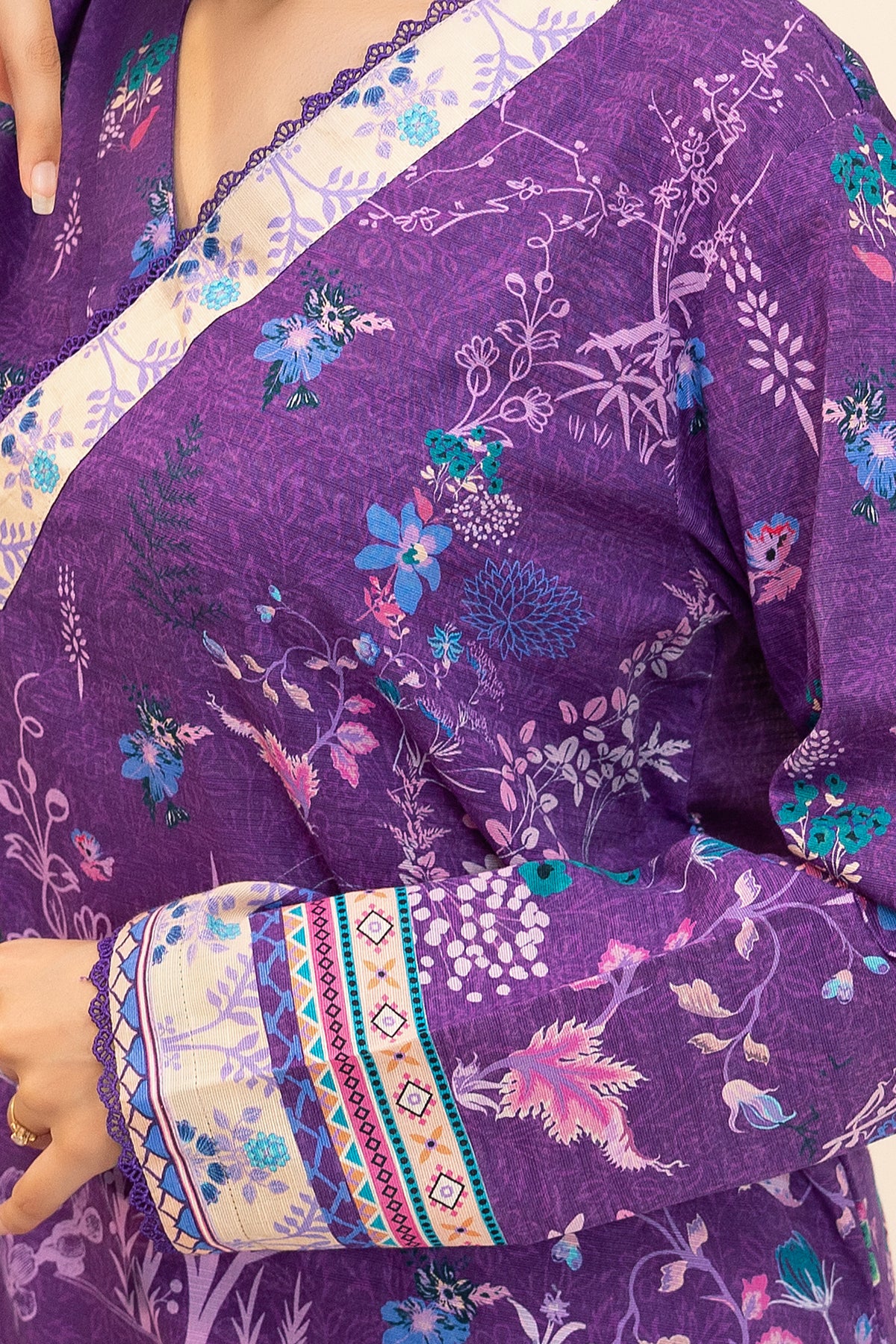 2 Piece Unstitched Printed Purple Khaddar