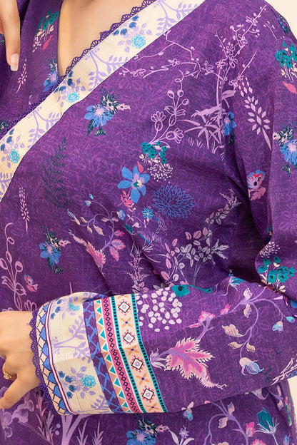 2 Piece Unstitched Printed Purple Khaddar