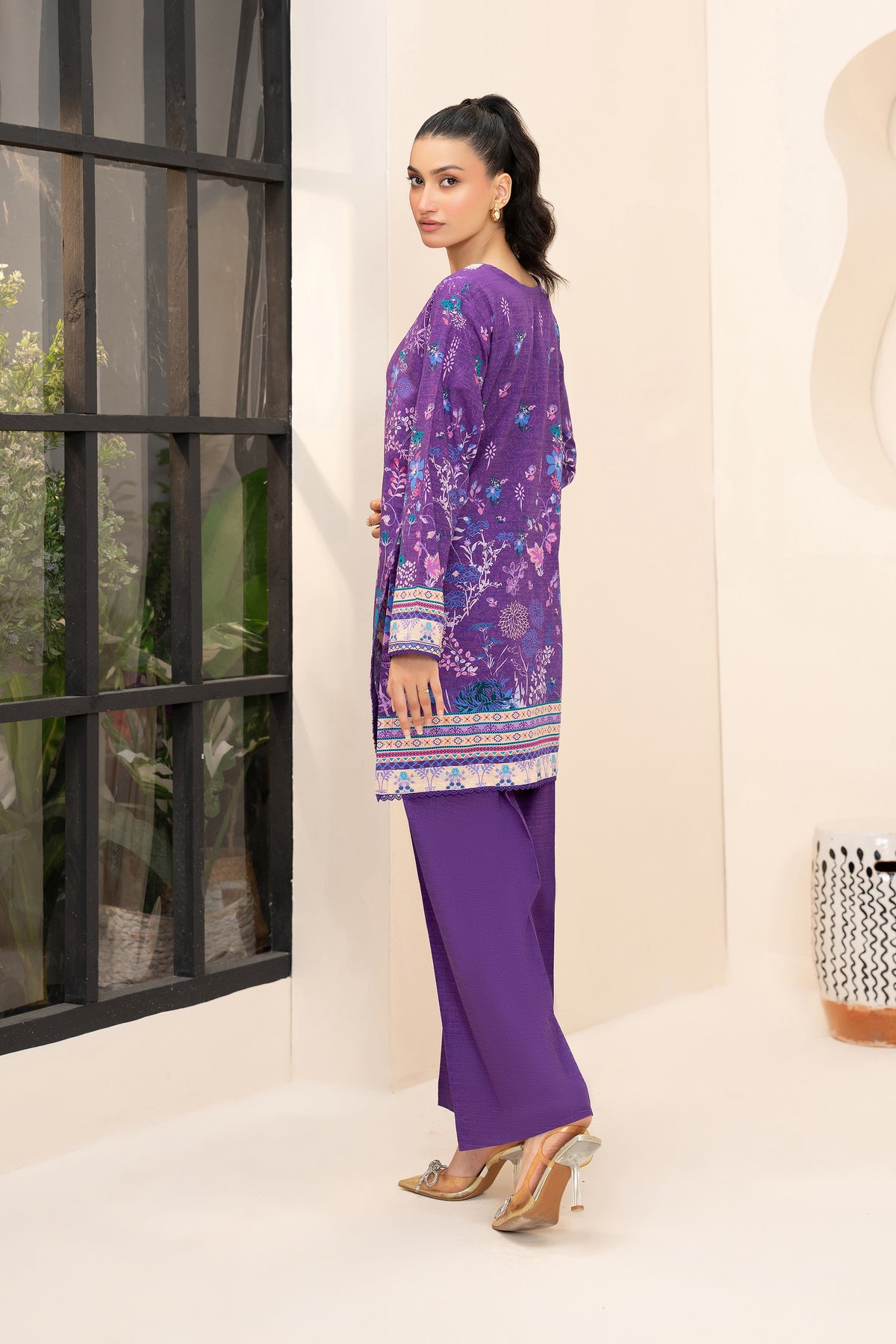 2 Piece Unstitched Printed Purple Khaddar
