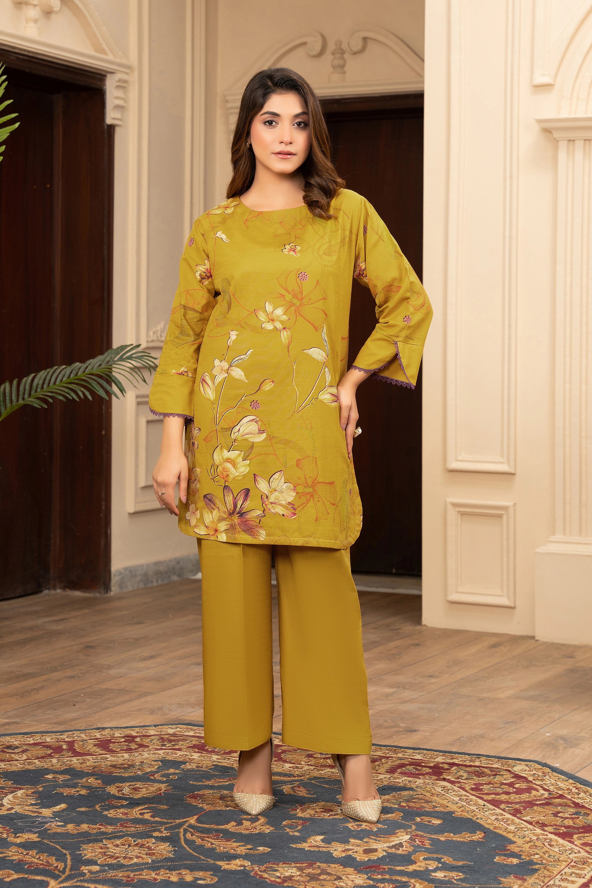 2 Piece Unstitched Printed Satin Gold Khaddar Secondary image