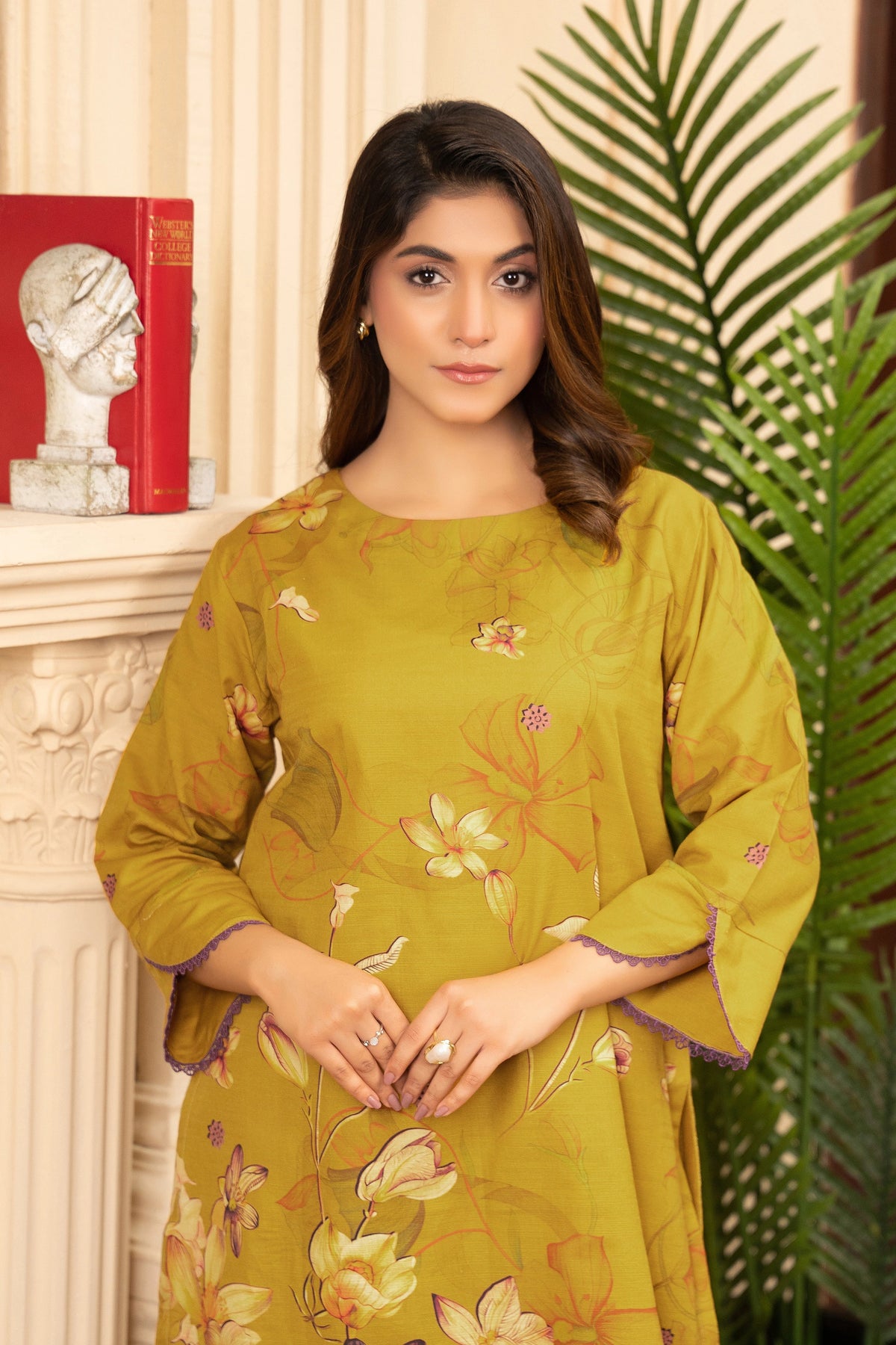 2 Piece Unstitched Printed Satin Gold Khaddar
