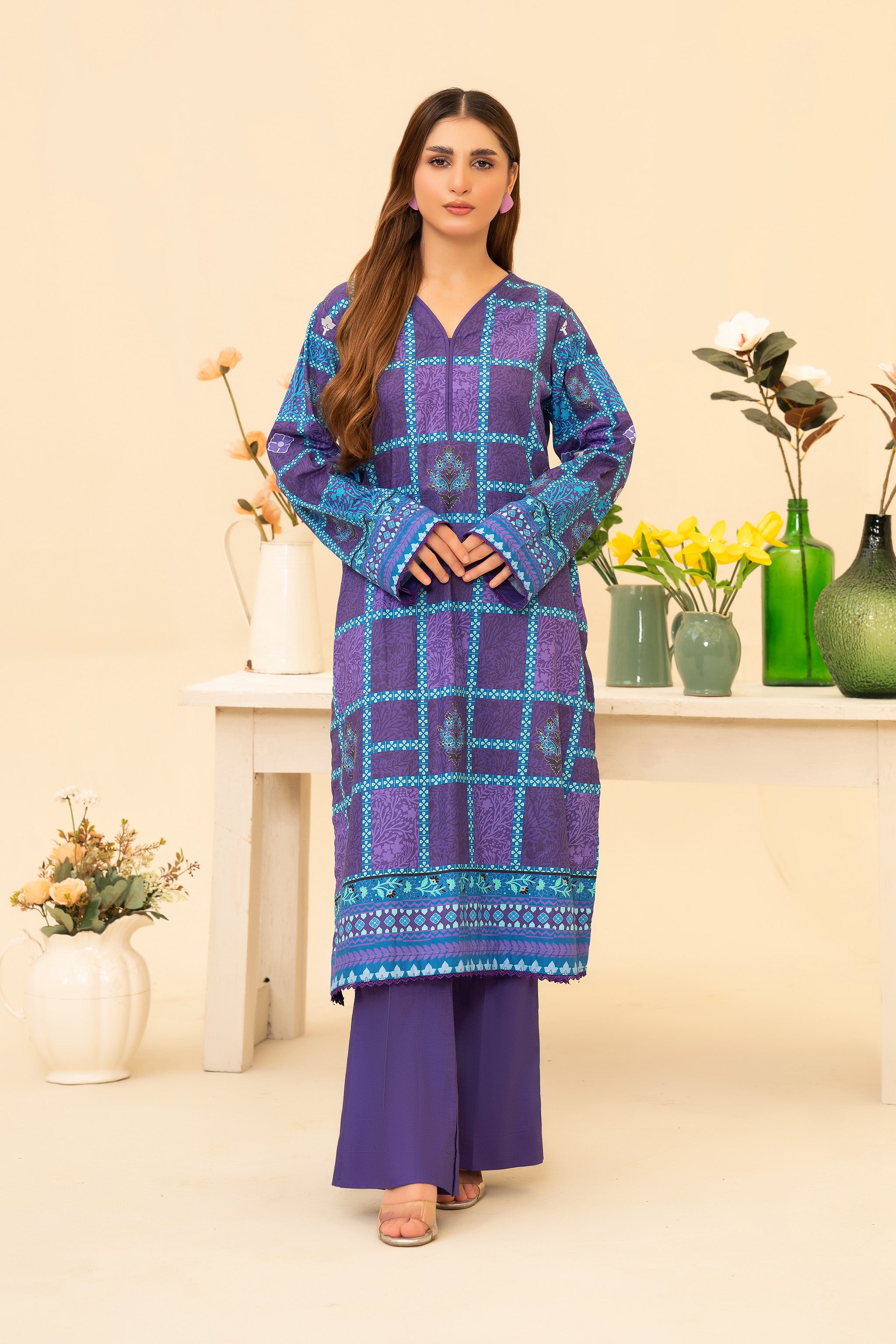 2 Piece Unstitched Purple Printed Cotton Secondary image