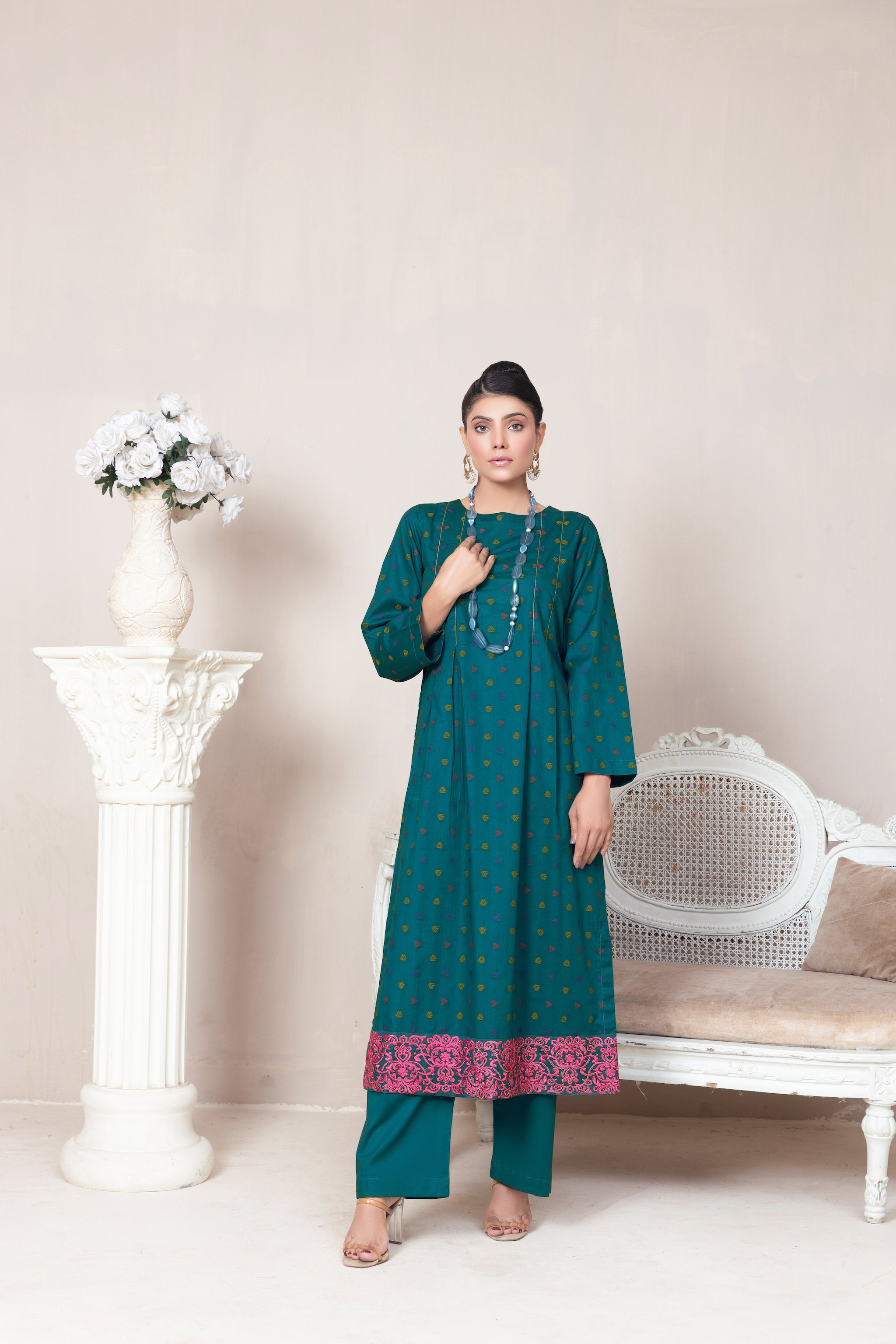 2 Piece Unstitched Sea Green Jacquard Lawn - (Vol-23/06)2P-S-24-D-12 - SAFANOOR