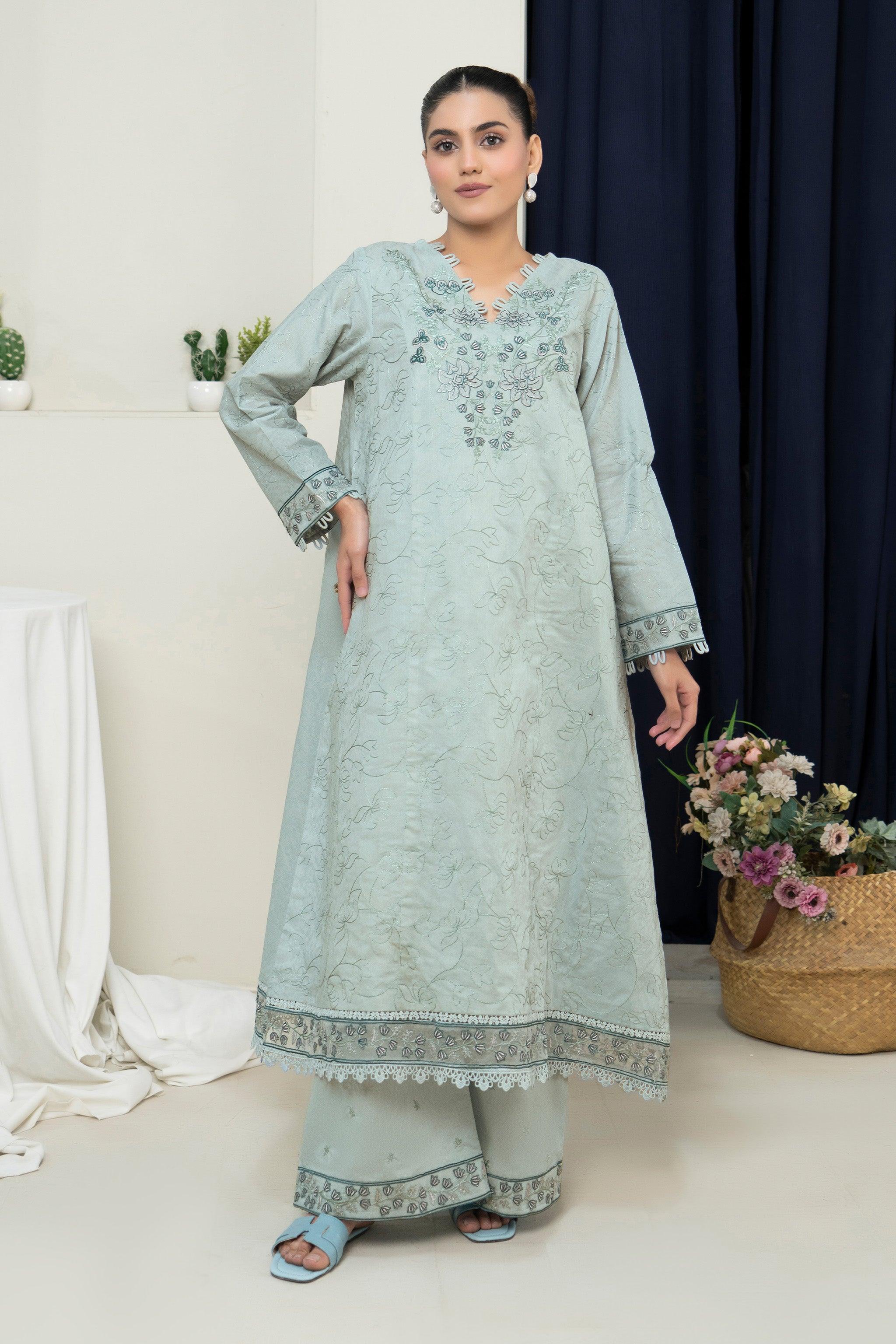 2 Piece Unstitched Teal Embroidered Lawn - (Vol-36/03)2P-S-25-D7 - SAFANOOR
