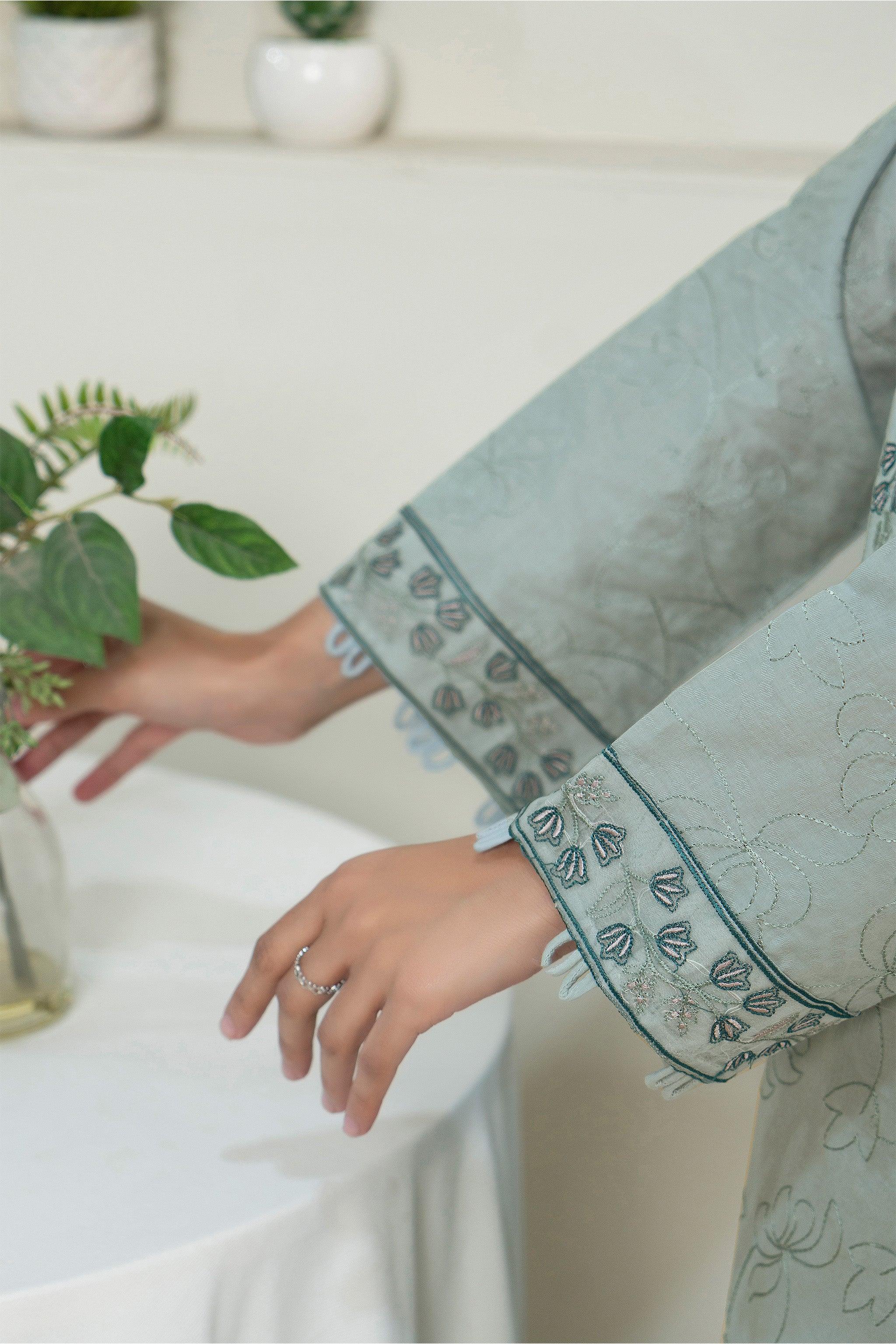2 Piece Unstitched Teal Embroidered Lawn - (Vol-36/03)2P-S-25-D7 - SAFANOOR