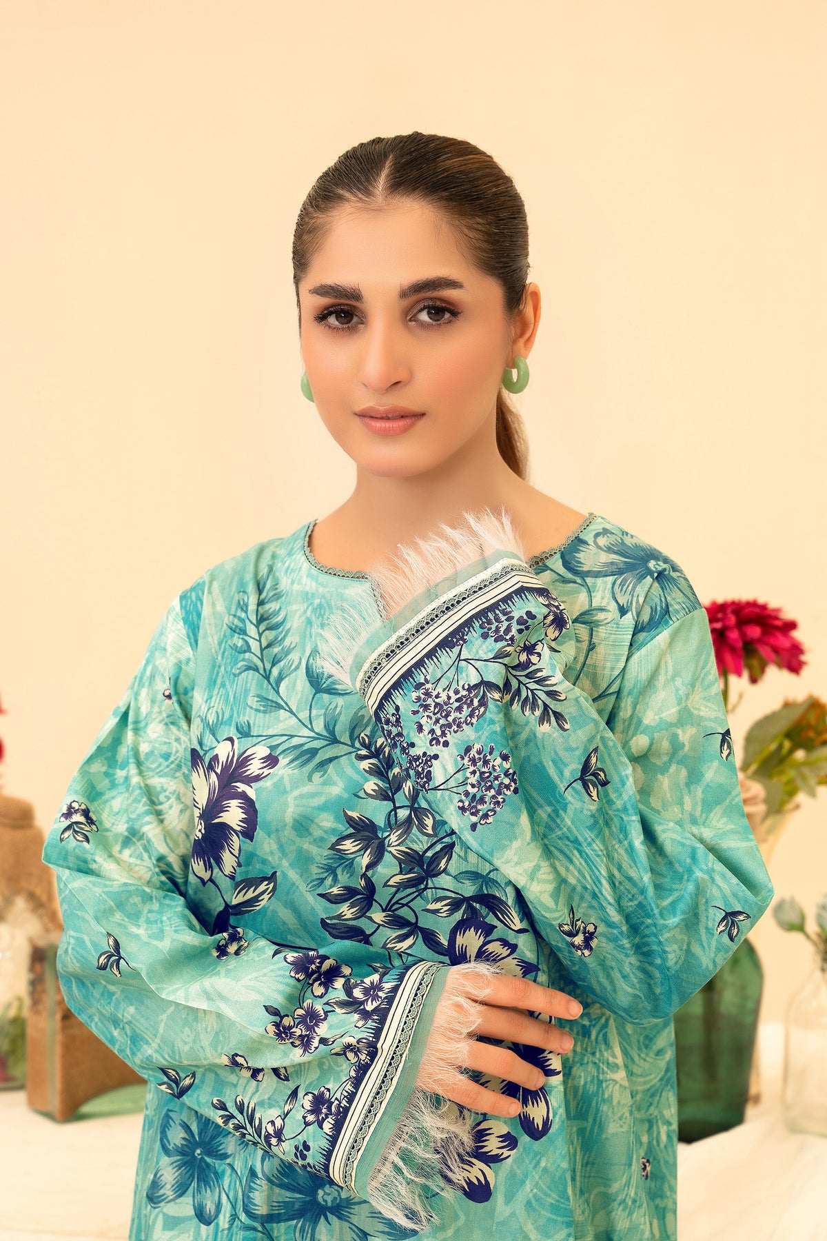 2 Piece Unstitched Teal Printed Cotton - (Vol-42/05)D-3 - SAFANOOR
