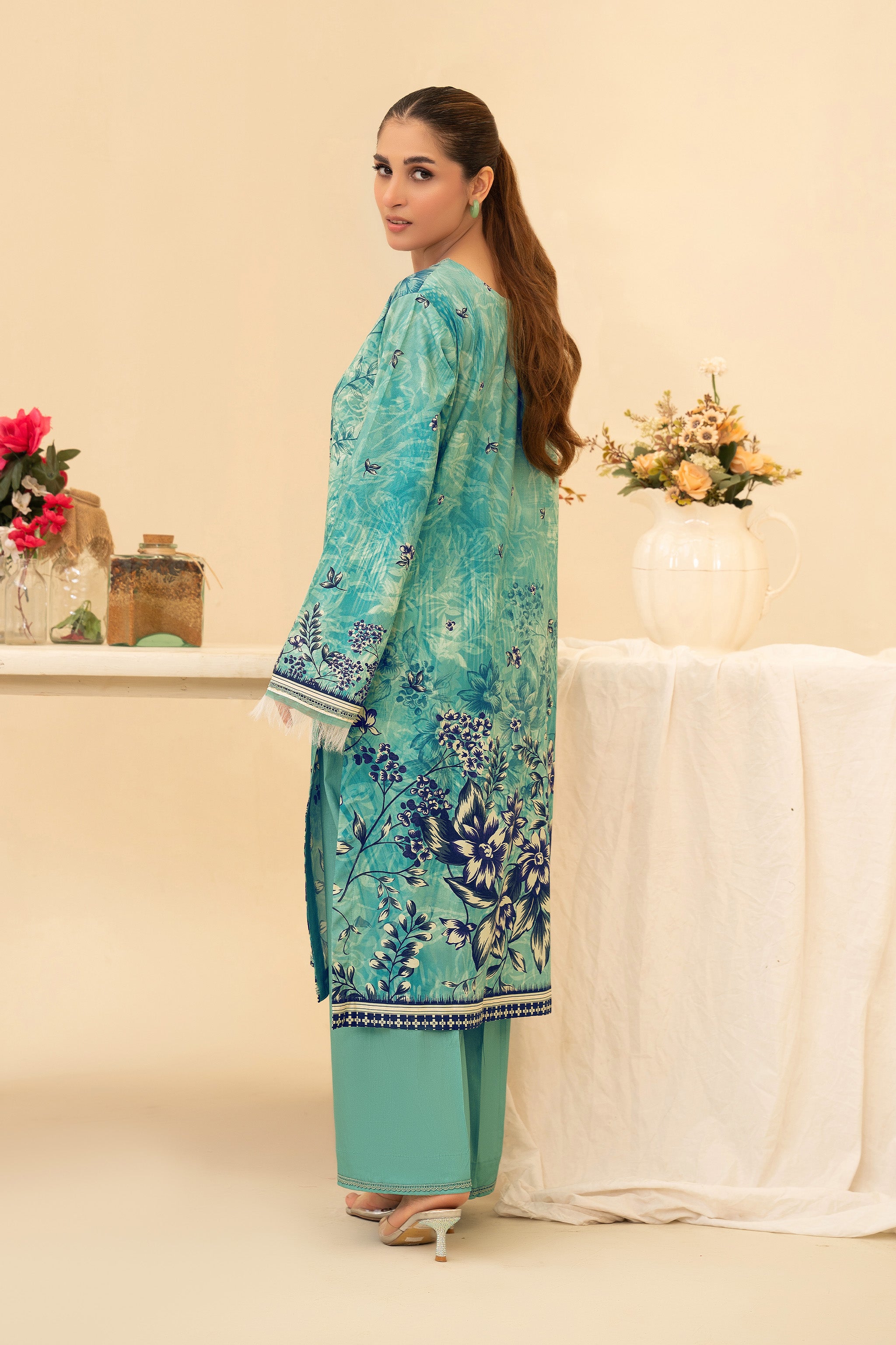 2 Piece Unstitched Teal Printed Cotton - (Vol-42/05)D-3 - SAFANOOR