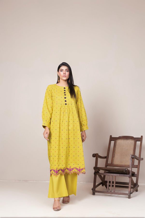 2 Piece Unstitched Yellow Jacquard Lawn - SafaNoor