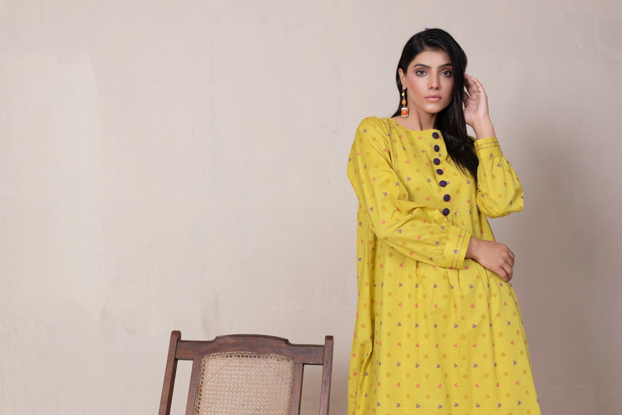 2 Piece Unstitched Yellow Jacquard Lawn - SafaNoor