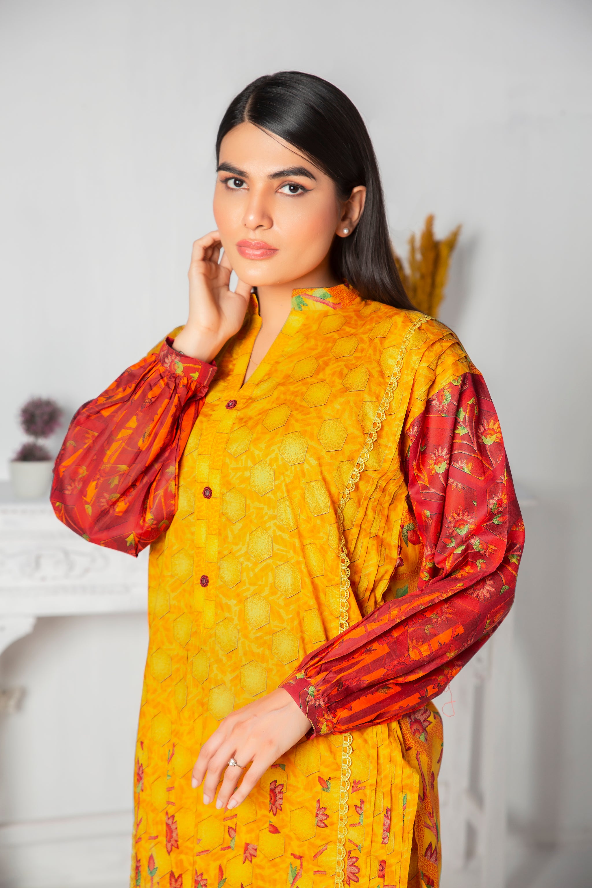 2 Piece Unstitched Yellow Printed Lawn - (Vol-17/08)2P-S-23-D-9 - SAFANOOR