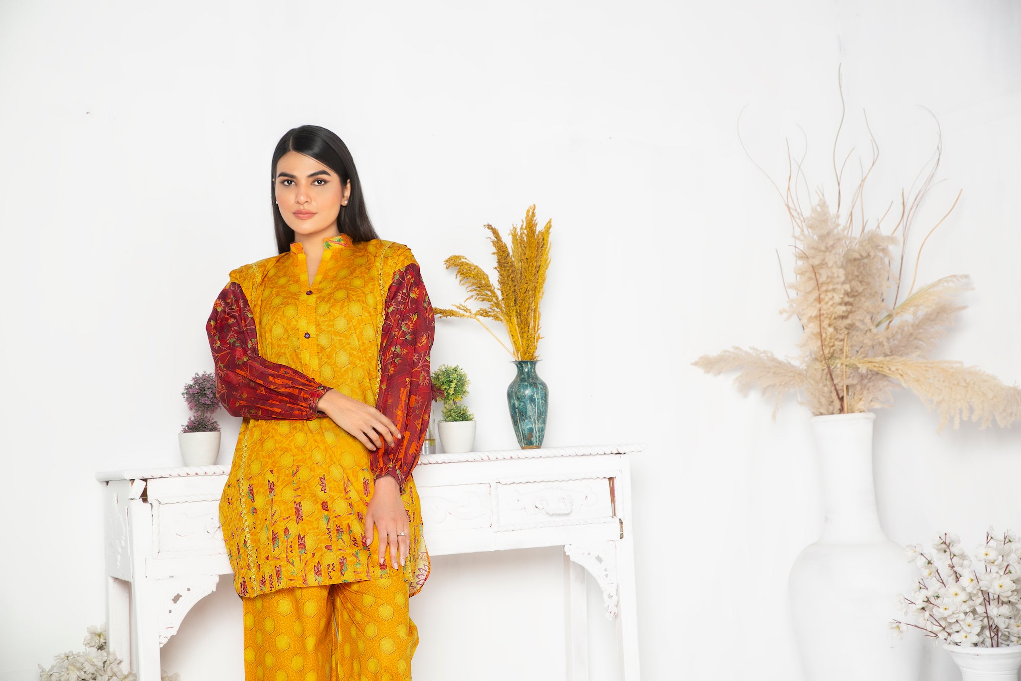 2 Piece Unstitched Yellow Printed Lawn - (Vol-17/08)2P-S-23-D-9 - SAFANOOR