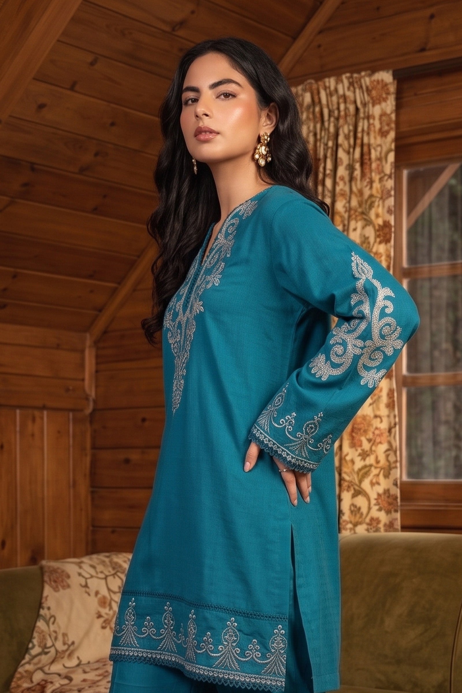 Blue 2 Piece Unstitched Dyed Embroidered Lawn Secondary image