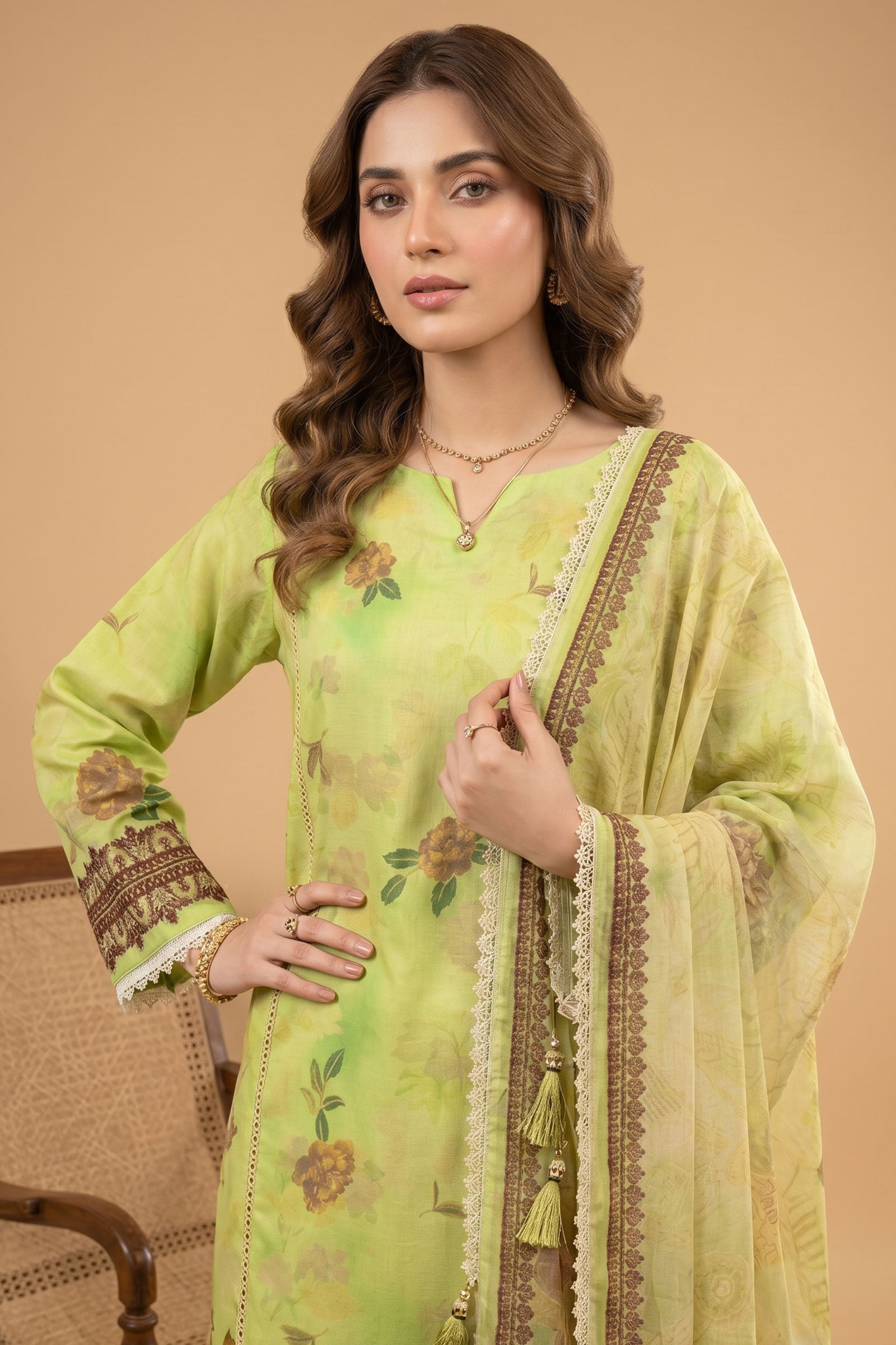 Yellow Green 3 Piece Unstitched Premium Printed Lawn Secondary image