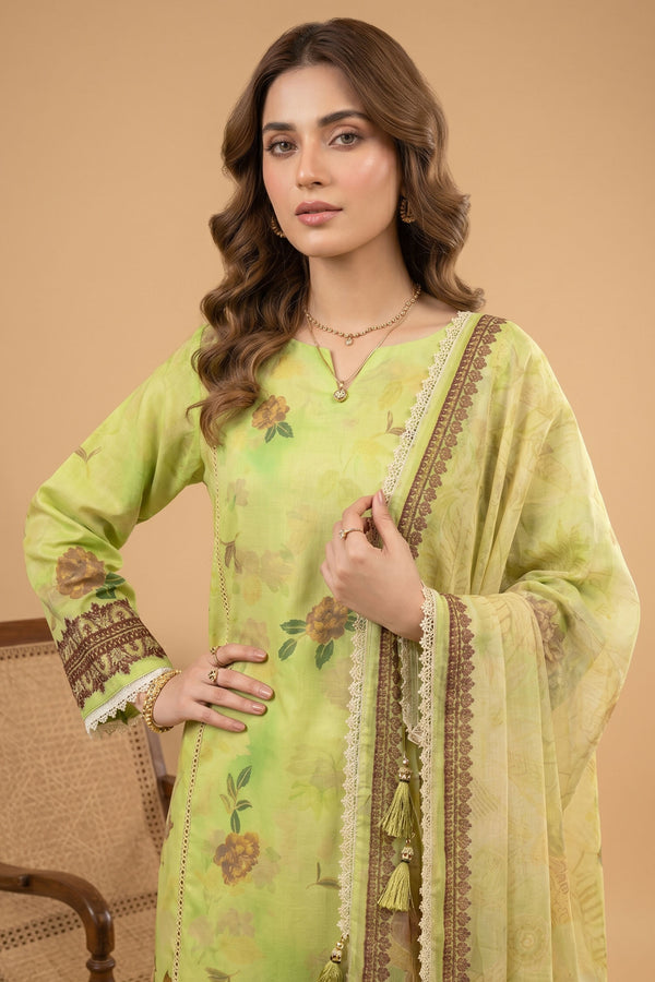 Yellow Green 3 Piece Unstitched Premium Printed Lawn