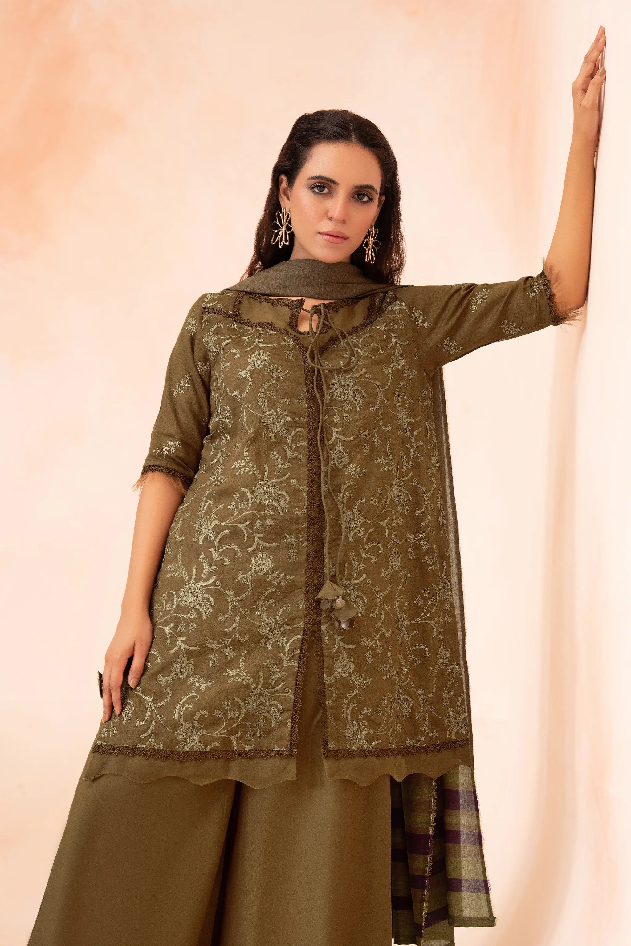 3 Piece Unstitched Coffee Premium Emb Jacquard Lawn