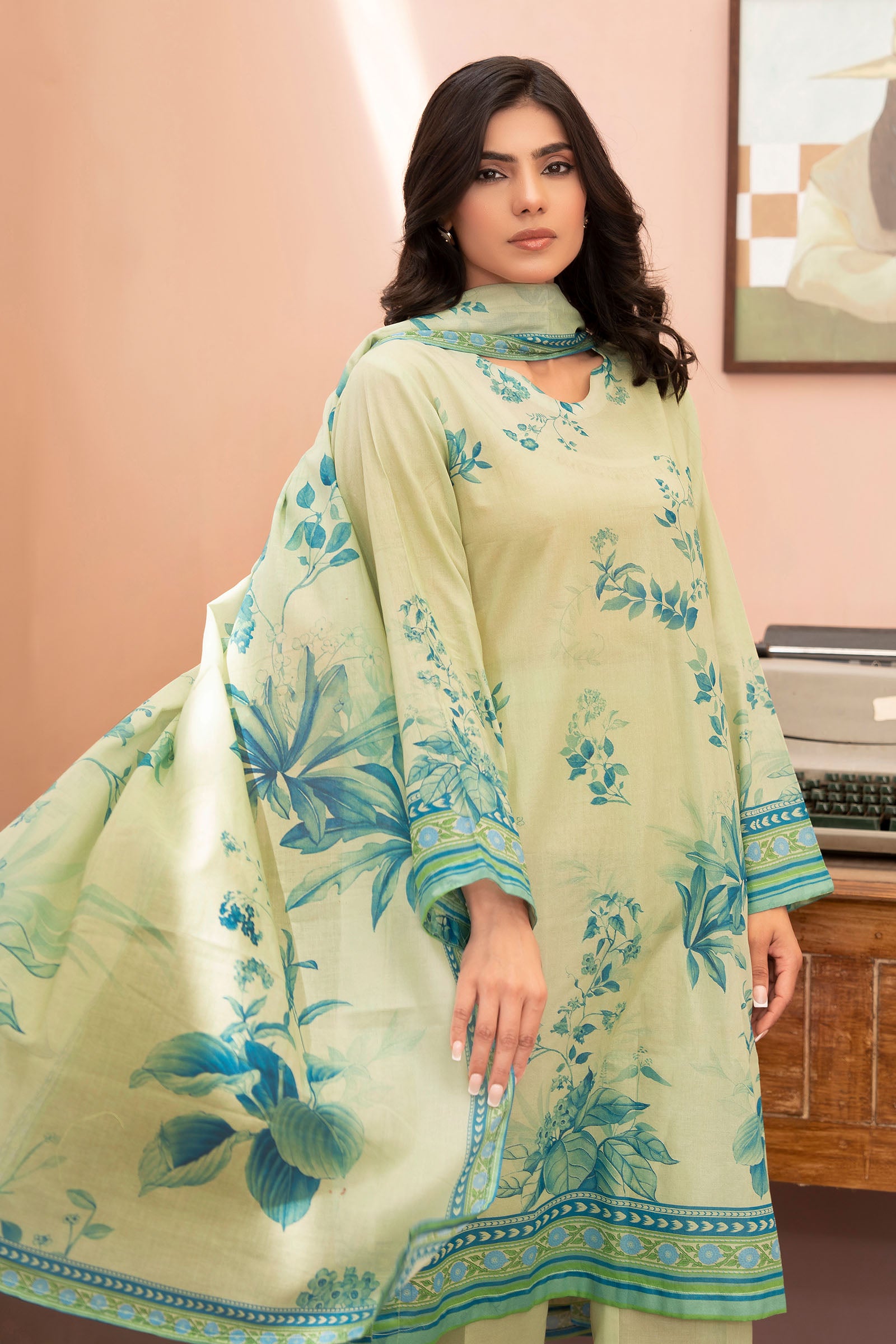 Lime Green 3 Piece Unstitched Premium Printed Lawn Secondary image