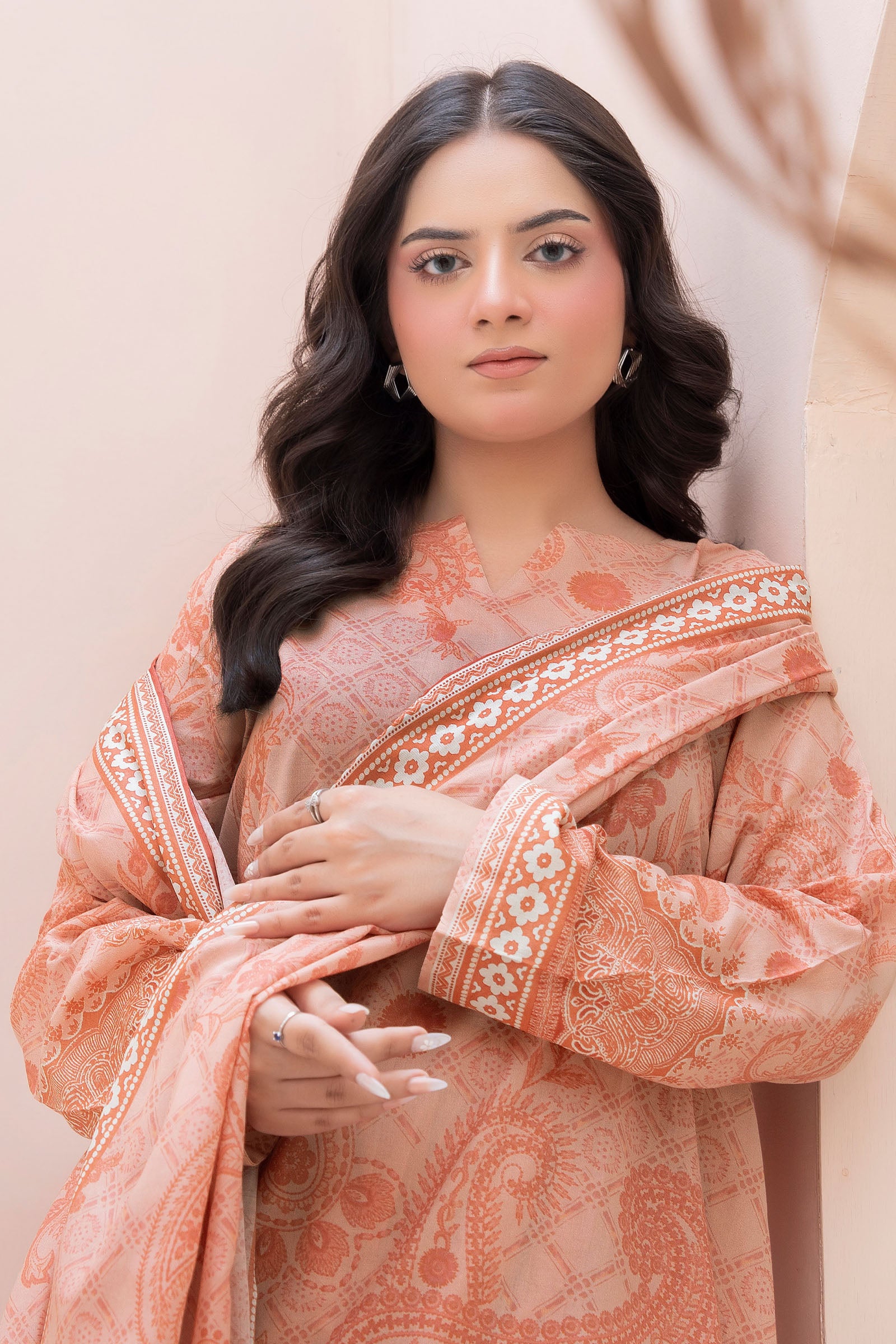 Light Peach 3 Piece Unstitched Premium Printed Lawn Secondary image