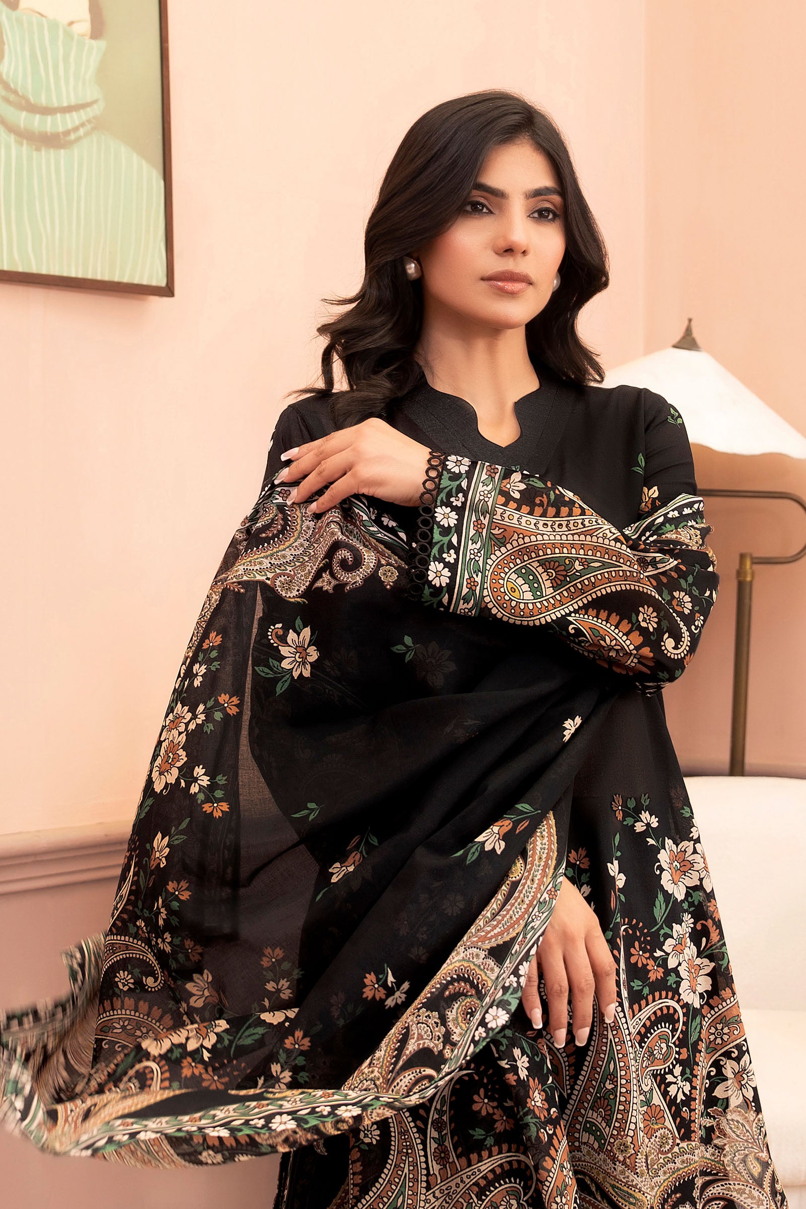 Black 3 Piece Unstitched Premium Printed Lawn