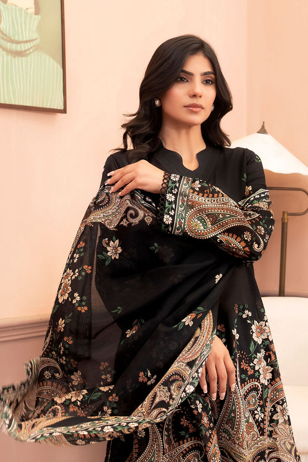 Black 3 Piece Unstitched Premium Printed Lawn