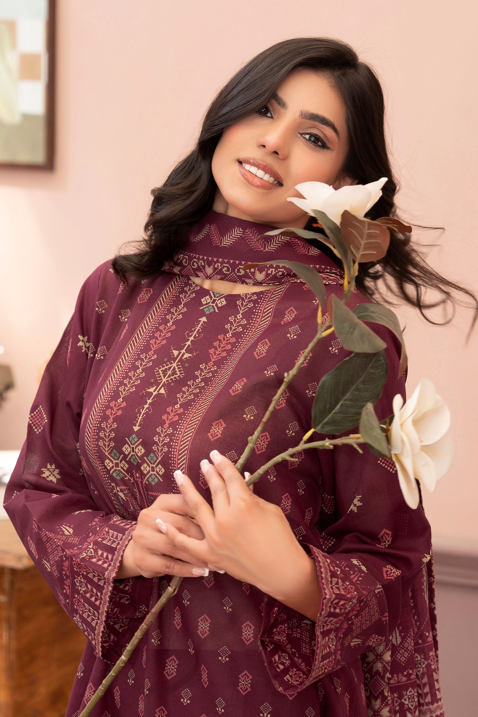 Wine 3 Piece Unstitched Premium Printed Lawn