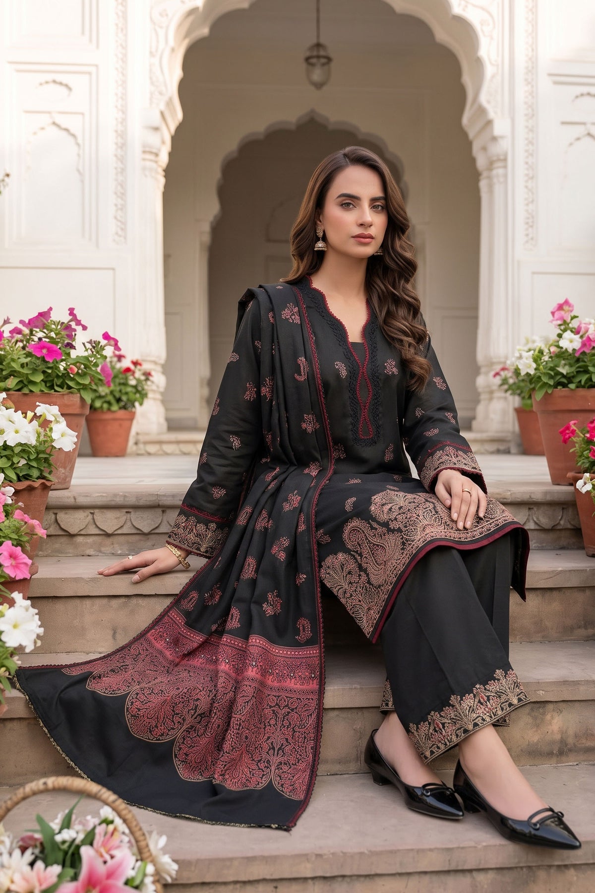 Unstitched Premium Printed 3-Piece Dark Black Suit