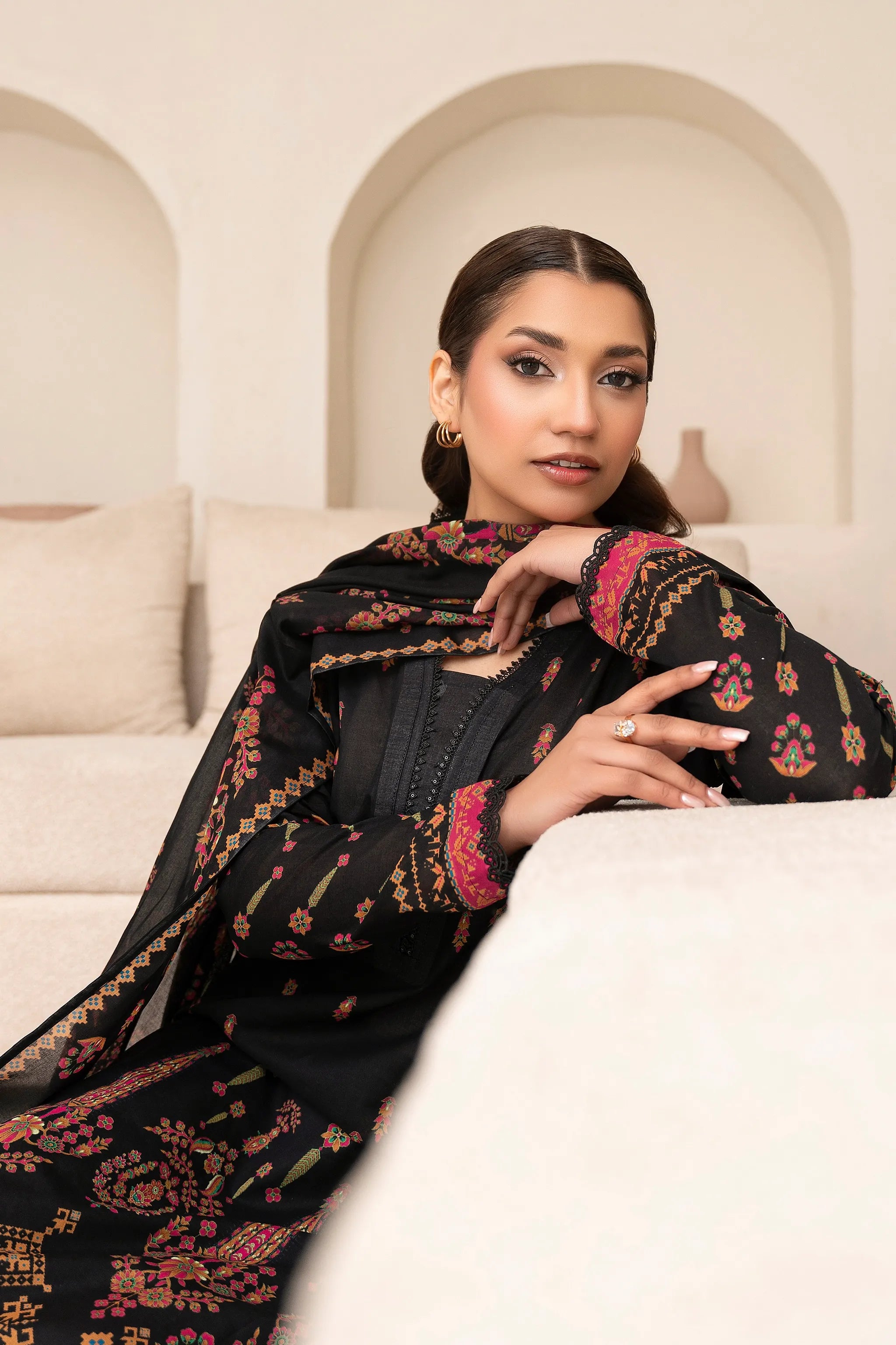 3 Piece Unstitched Black Premium Printed Lawn Secondary image